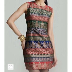 HoliChic Olivia Mini Dress Brocade Silk Indian Motif Size XS Boho Designer